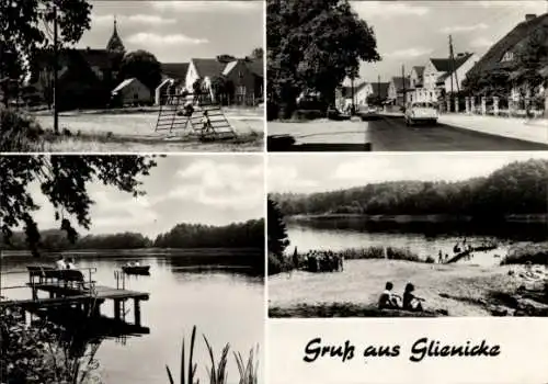 Ak Glienicke Rietz Neuendorf, Straßenpartie, Steg, Badestrand