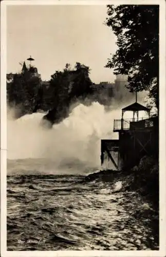 Ak Rheinfall Kanton Schaffhausen, Blick auf den Rheinfall, Aussichtsplattform