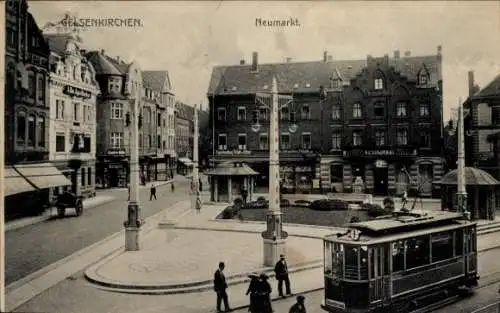 Ak Gelsenkirchen im Ruhrgebiet, Neumarkt, Restaurant, Geschäfte, Straßenbahn