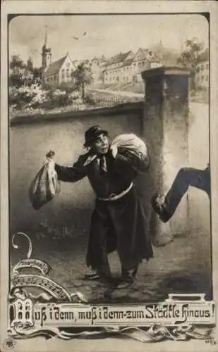 Lied Ak Muss i denn zum Städtle hinaus, Mann wird aus der Stadt geworfen