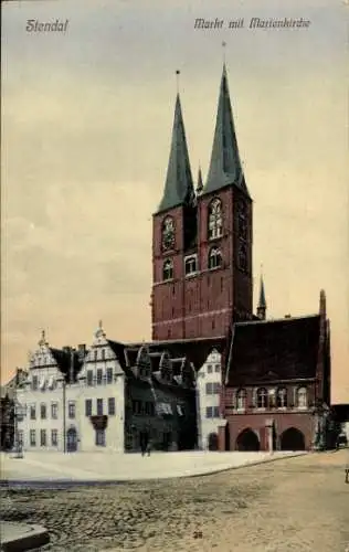 Ak Stendal in der Altmark, Markt, Marienkirche