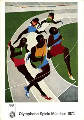 Künstler Ak Lawrence, Jacob, Olympia Poster, Olympische Spiele München 1972, Staffellauf