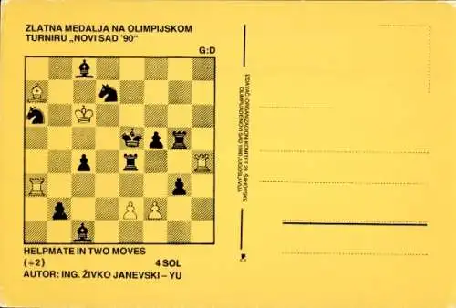 Ak Schacholympiade Novi Sad 1990, Helpmate in zwei Zügen