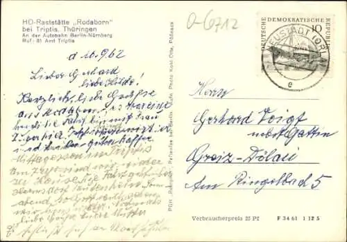 Ak Triptis in Thüringen, HO Raststätte Rodaborn