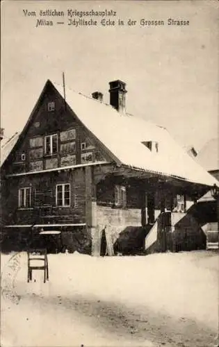 Ak Mitau Lettland, Idyllische Ecke in der Grossen Straße, Gasthaus, Winter