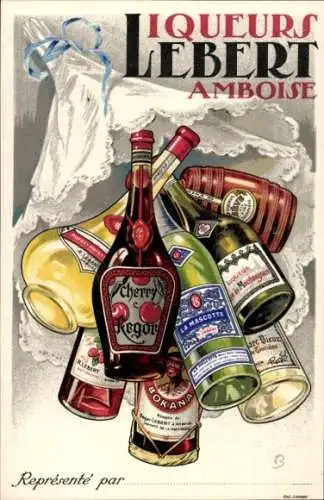 Künstler Ak Liqueurs Lebert Amboise, Likörflaschen, Reklame, Avis de Passage