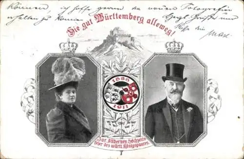 Ganzsachen Ak König Wilhelm II von Württemberg, Königin Charlotte, Silberhochzeit 1911