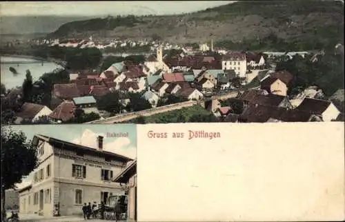 Ak Döttingen Kanton Aargau, Gesamtansicht, Bahnhof