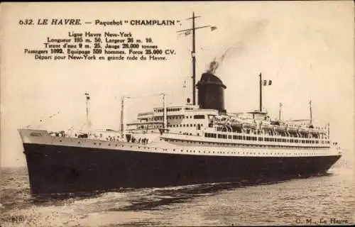 Ak Le Havre, Dampfer Champlain, French Line, CGT