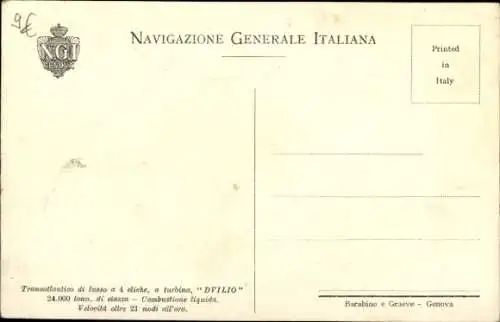 Ak Dampfer Dvilio, Navigazione Generale Italiana, NGI