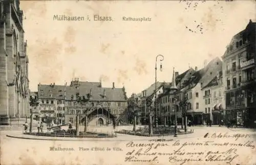Ak Mulhouse Mülhausen Elsass Haut Rhin, Rathausplatz