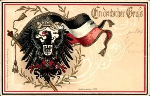 Präge Wappen Litho Ein Deutscher Gruß, Fahne, Deutschnationaler Handlungsgehilfen-Verband