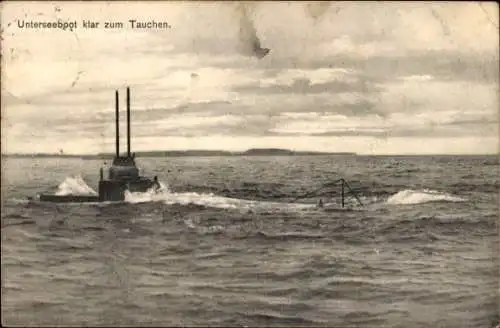 Ak Deutsches Kriegsschiff, Unterseeboot klar zum Tauchen, Kaiserliche Marine