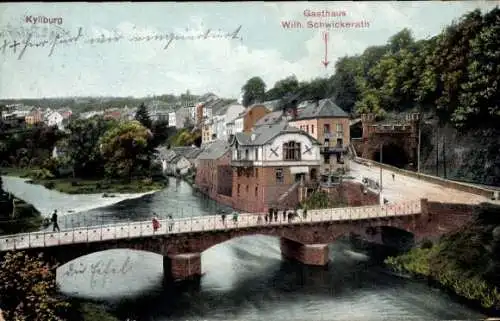 Ak Kyllburg in der Eifel, Gasthaus Wilh. Schwickerath, Brücke