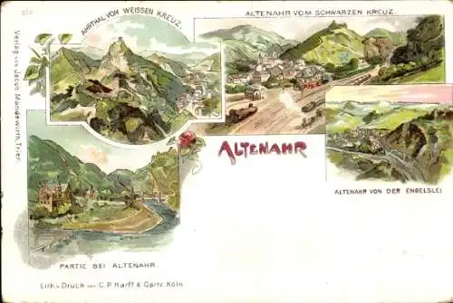 Litho Altenahr im Ahrtal, Panorama vom weißen Kreuz, vom schwarzen Kreuz, von der Engelslei