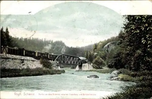 Ak Rentzschmühle Pöhl im Vogtland, Elstertal zwischen Rentzschmühle und Elsterberg, Eisenbahnbrücke