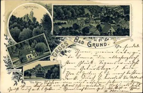 Litho Bad Grund im Harz, Hübichenstein, Waidmannsheil, Villa Römer, Gesamtansicht