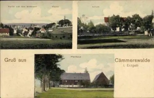 Ak Kämmerswalde Cämmerswalde Neuhausen im Erzgebirge, Mitteldorf, Kirche, Schule, Pfarrhaus