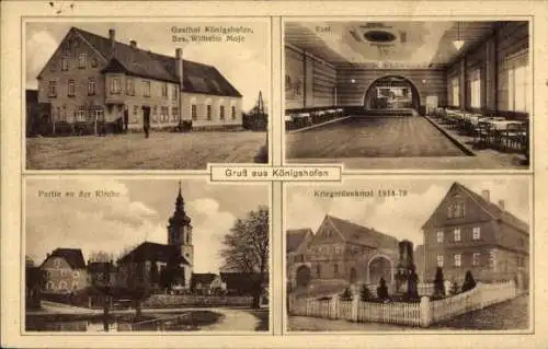 Ak Königshofen Heideland in Thüringen, Kirche, Kriegerdenkmal 1914-1918, Gasthof, Saal