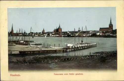 Ak Hansestadt Rostock, Blick vom Hafen, Kirchen