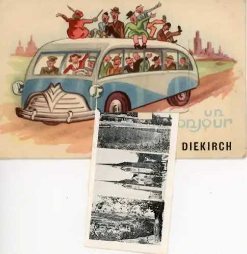 Leporello Ak Diekirch Luxemburg, gesellige Busfahrt, Kirche, Totale