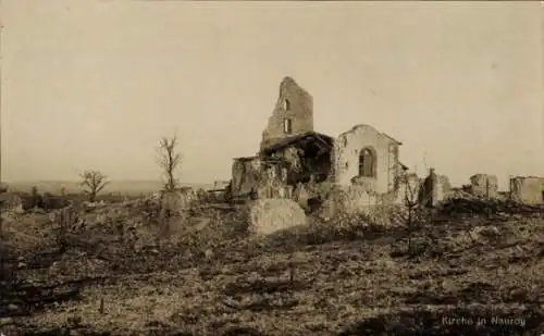 Ak Nauroy Aisne, Zerstörte Kirche, I. WK