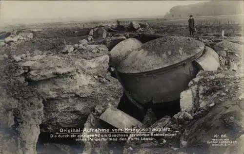 Ak Wallonia Lüttich, Zerstörte Betondecken eines Panzerturmes des Forts Loucin, I. WK