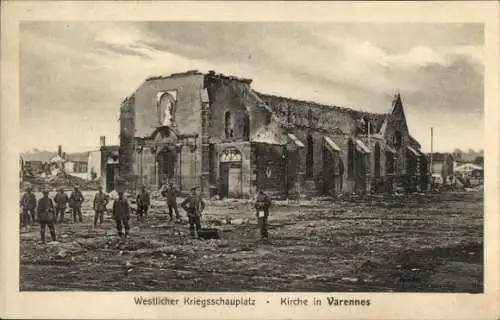 Ak Varennes en Argonne Meuse, Westlicher Kriegsschauplatz, Kirche, Kriegszerstörungen, I WK