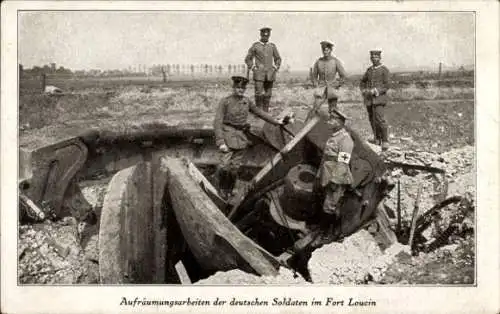 Ak Ans Wallonien Lüttich, Fort Loncin, Aufräumungsarbeiten der deutschen Soldaten