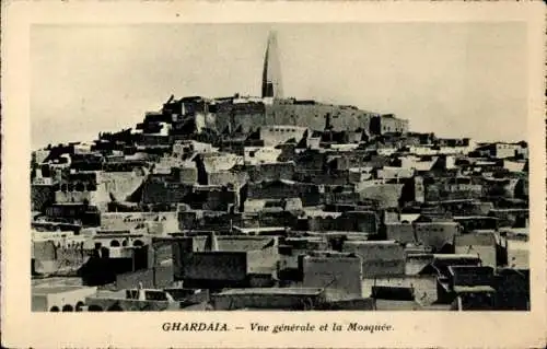 Ak Ghardaia Algerian, Gesamtansicht der Stadt und der Moschee