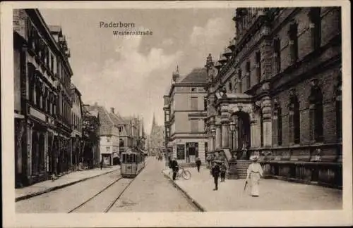 Ak Paderborn in Nordrhein Westfalen, Westernstraße, Straßenbahn, Passanten