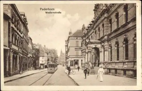 Ak Paderborn in Nordrhein Westfalen, Westernstraße, Straßenbahn, Passanten