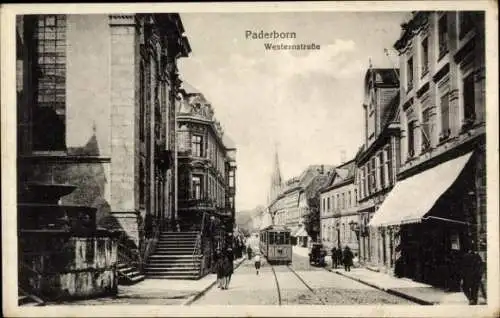 Ak Paderborn in Westfalen, Westernstraße, Straßenbahn, Passanten