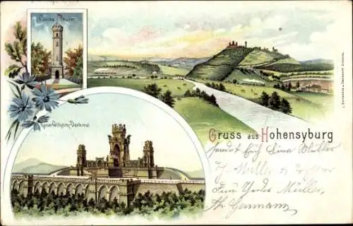 Litho Syburg Dortmund, Hohensyburg, Kaiser Wilhelm Denkmal, Vincke-Turm