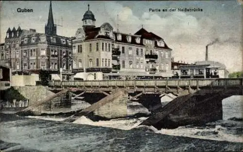 Ak Guben in der Niederlausitz, Neißebrücke