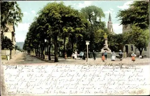 Ak Pirna in Sachsen, Promenade mit Bismarckdenkmal