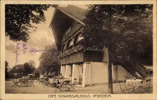 Ak Pforzheim im Schwarzwald, Cafe Schwarzwaldhaus, Terrasse