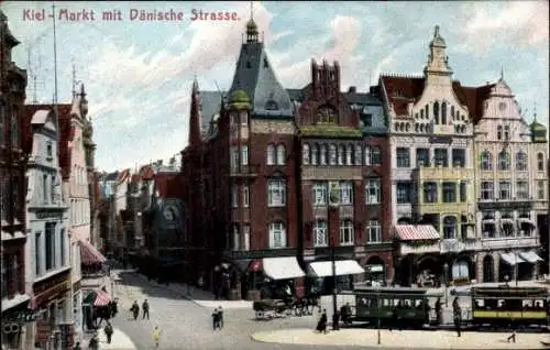 Ak Kiel in Schleswig Holstein, Markt, Dänische Straße, Tram