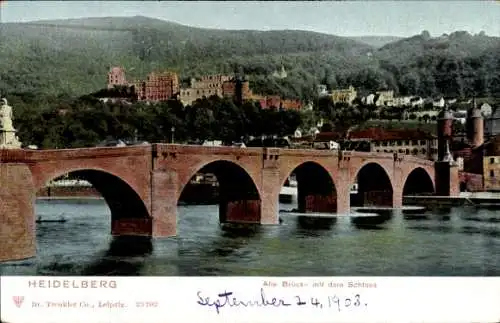 Ak Heidelberg am Neckar, Alte Brücke, Schloss