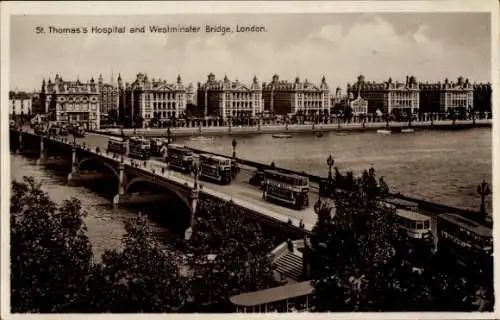 Ak City of Westminster London England, Westminster Bridge, St. Thomas Hospital