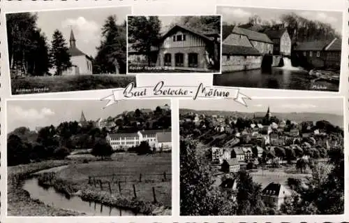 Ak Belecke Warstein im Sauerland, Panorama, Mühle, Kaiser Heinrich-Bad, Kapelle