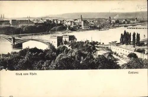 Ak Koblenz am Rhein, Panorama, Brücke