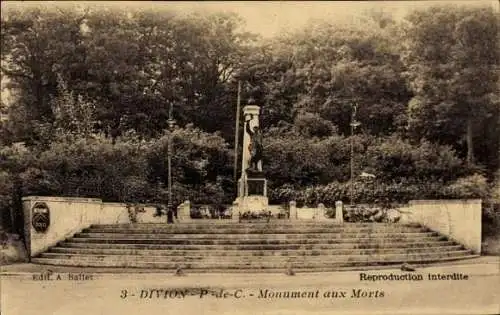 Ak Divion Pas de Calais, Monument aux Morts