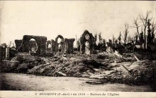 Ak Bucquoy Pas de Calais, Ruines de l'Eglise