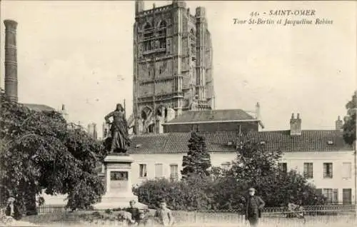 Ak Saint Omer Pas de Calais, vue sur la Tour Saint Bertin et Jacqueline Robins