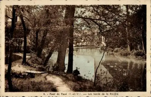 Ak Pacé Ille-et-Vilaine, Pont, Les bords de la Riviere