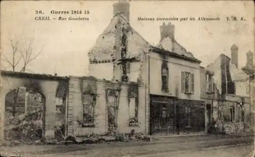 Ak Creil Oise, Rue Gambetta, Guerre 1914-15