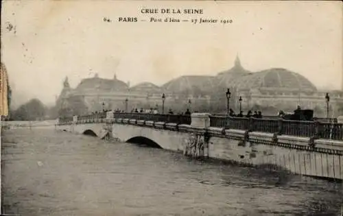 Ak Paris, Pont d'Iena, Hochwasser der Seine Januar 1910