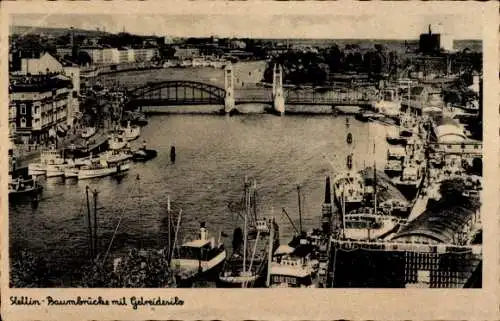 Ak Szczecin Stettin Pommern, Baumbrücke mit Getreidesilo