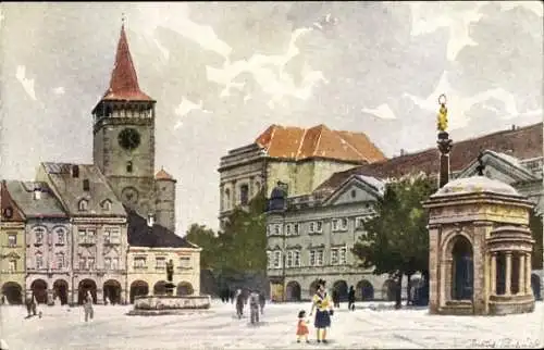 Ak Jičín Jitschin Region Königgrätz, Stadtplatz mit Walditzer Tor